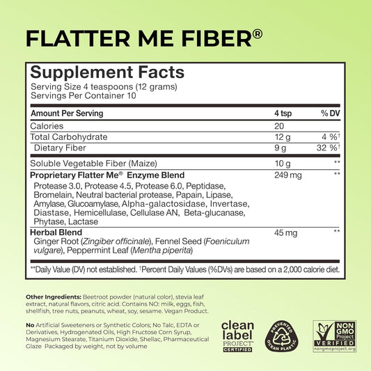 Hum Flatter Me Fiber Supplement for Women & Men, Prebiotics & Digestive Enzymes to Support Weight & Bloating, Digestive & Gut Health, Fiber Powder Drink Mix, Strawberry Lemon - 10 Servings