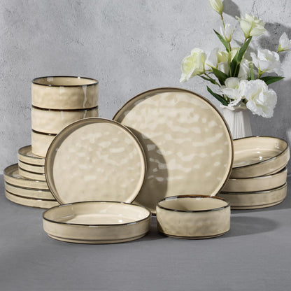 E-far Stoneware Dinnerware Set, 16-Piece Plates and Bowls Sets for 4