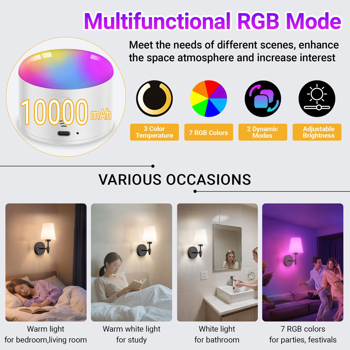 Yhcdlamp Battery Operated Wall Sconce Light with Remote Control, Dimmable Wall Sconce Set of 2