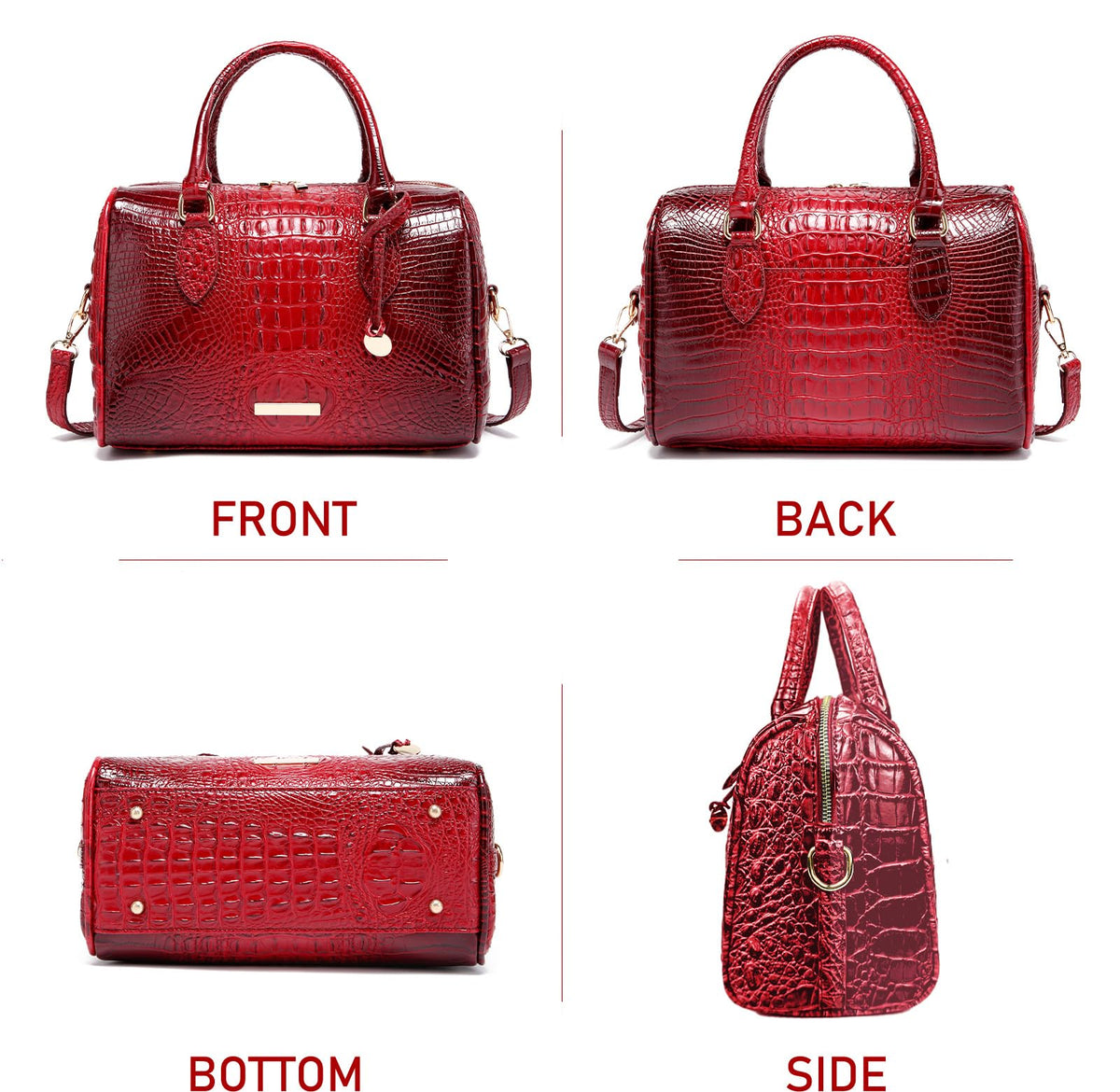 Makcr Joacbv Crocodile Handbag for Women Top Handle Leather Shoulder Purse | Glossy crocodile-embossed vegan leather with rolled handles, buckle details, a structured dome shape, and adjustable strap.
