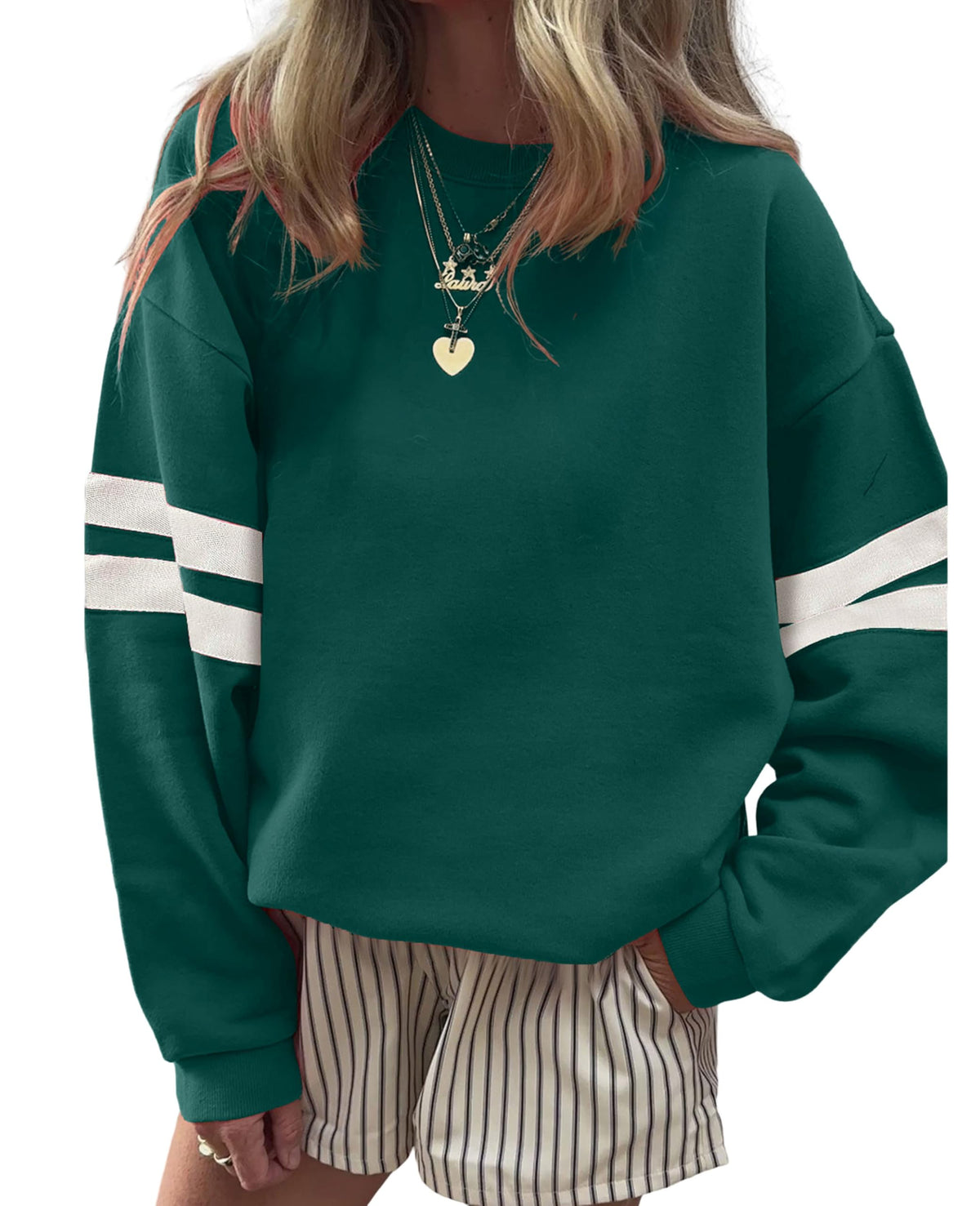 Selink Womens Varsity Striped Oversized Sweatshirt Crewneck Long Sleeve Casual Fashion Pullover Top Fall Outfits