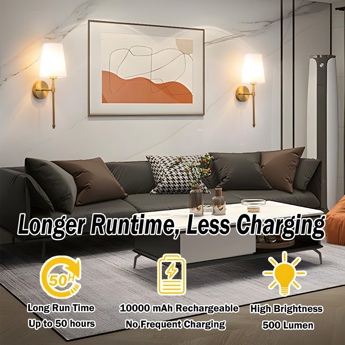 Yhcdlamp Battery Operated Wall Sconce Light with Remote Control, Dimmable Wall Sconce Set of 2
