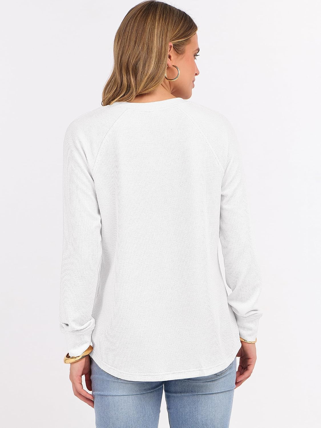 ANRABESS Women's Waffle Knit Henley Top Long Sleeve Shirts
