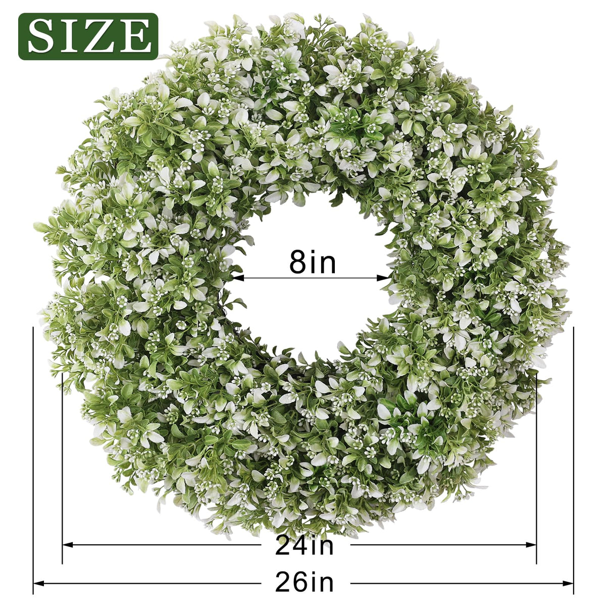32" Large Artificial Boxwood Wreath for Front Door (White-Green) | Waterproof & Fade Resistant