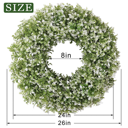 32" Large Artificial Boxwood Wreath for Front Door (White-Green) | Waterproof & Fade Resistant
