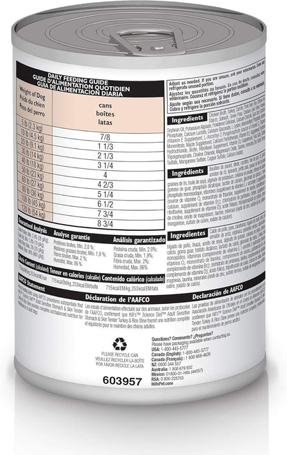 Hill's Science Diet Adult Sensitive Stomach & Skin Wet Dog Food, Turkey & Rice, 12.5 Oz. Cans, 12-Pack