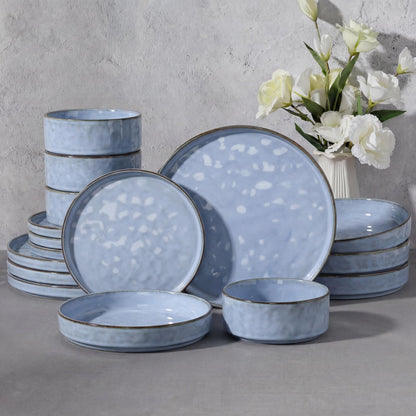 E-far Stoneware Dinnerware Set, 16-Piece Plates and Bowls Sets for 4