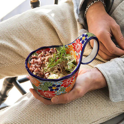 Alma Handpainted Microwavable Soup Bowl with Loop Handle 18.6Oz, Cereal Bowl with Handle