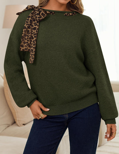 ZESICA Women's Fall Winter Cute Bow Tie Oversized Sweaters