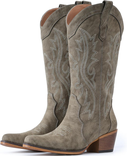 BEST SELLER - IUV Cowboy Boots For Women Western Cowgirl Boots Mid Calf Snip Toe