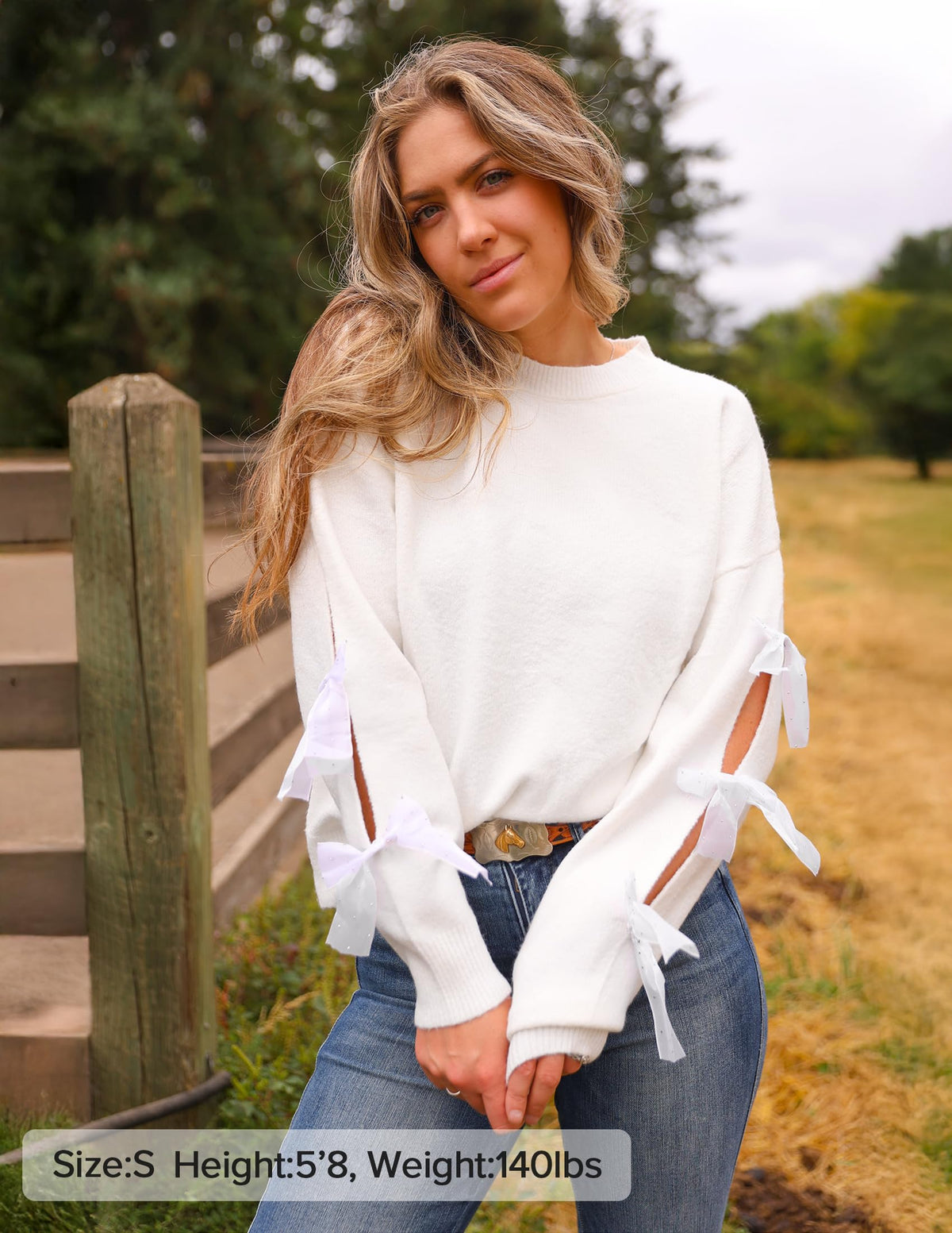 ZESICA Cute Bow Long Sleeve Oversized Sweaters