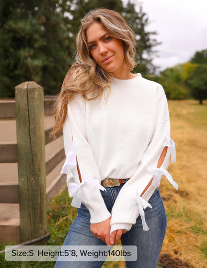 ZESICA Cute Bow Long Sleeve Oversized Sweaters