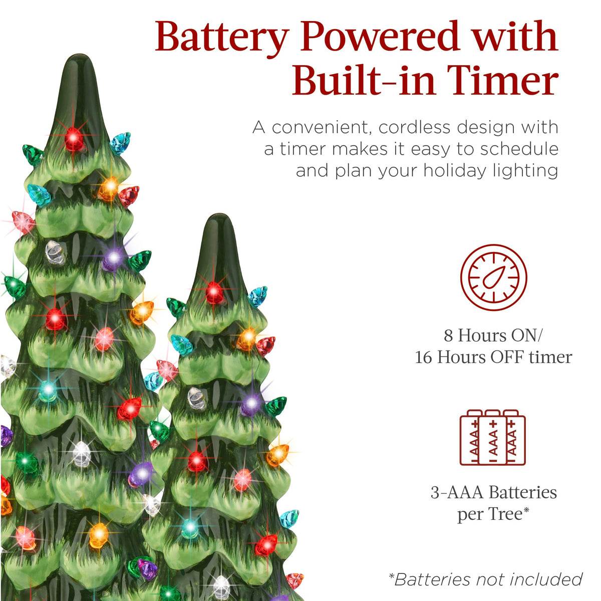 Best Choice Products Set of 3 Ceramic Christmas Trees, Pre-Lit Hand-Painted Tabletop Holiday Decoration W/Multicolor Bulbs, LED Lights – Green