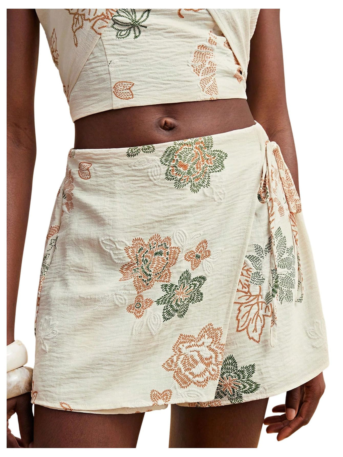 Sweatyrocks Women's Boho Mini Skirts Floral Shorts Tie Side Wrap Elastic Waist Summer Skorts Beach Vacation Outfits