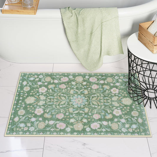 Uphome Bathroom Runner Rug Beige Vintage Long Bathroom Rug