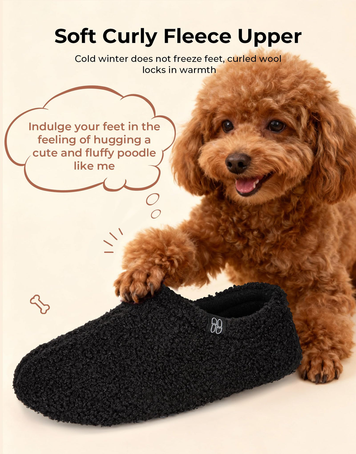 HomeTop Women's Fuzzy Curly Fur Fleece Lining Memory Foam Loafer Slippers
