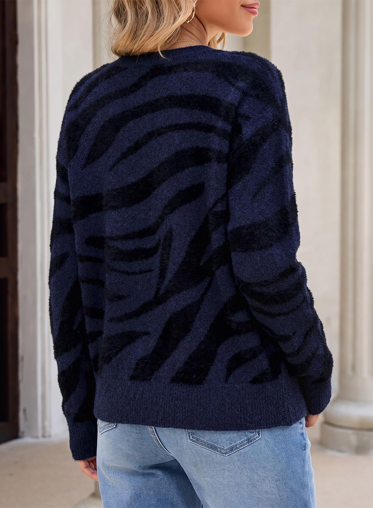 Sidefeel Women's Long Sleeve Crewneck Animal Print Cardigan Sweater