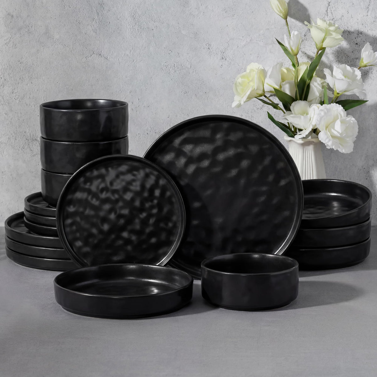 E-far Stoneware Dinnerware Set, 16-Piece Plates and Bowls Sets for 4