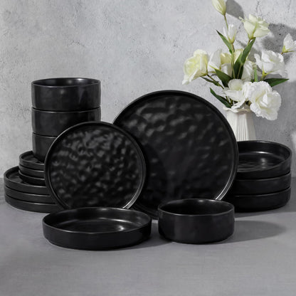 E-far Stoneware Dinnerware Set, 16-Piece Plates and Bowls Sets for 4