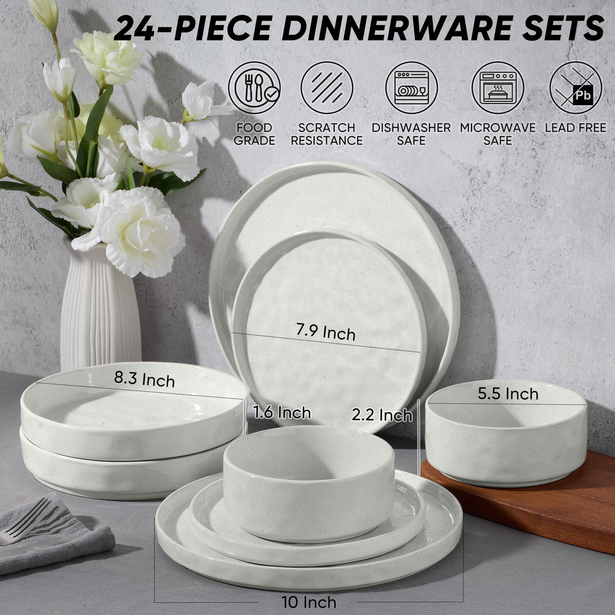 E-far Stoneware Dinnerware Set, 16-Piece Plates and Bowls Sets for 4