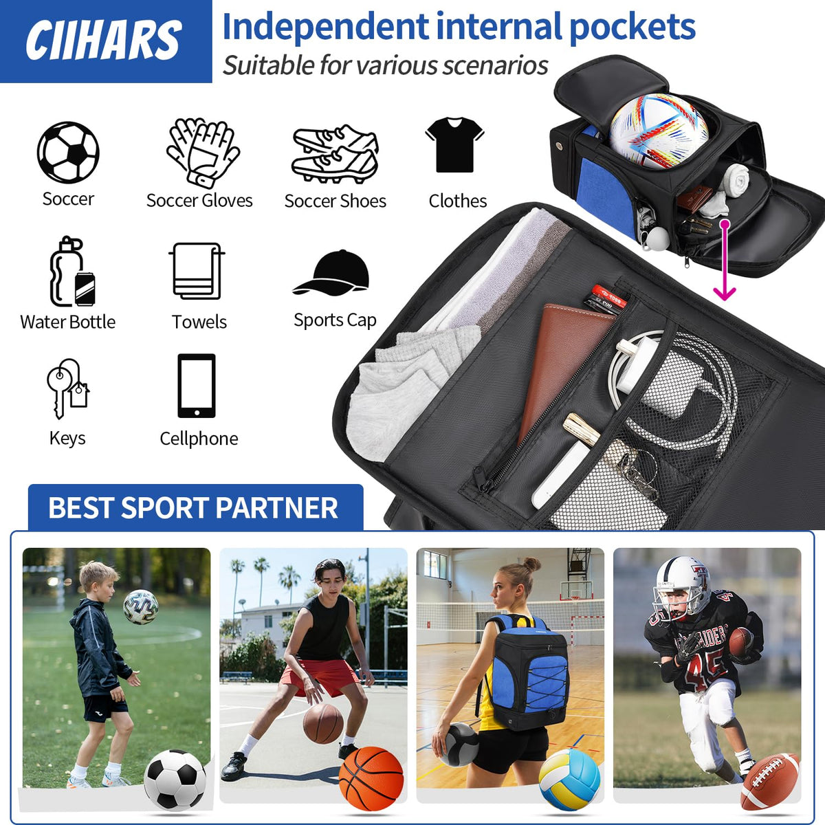 Soccer Backpack,Soccer Bag with Ball Holder and Shoe Compartment