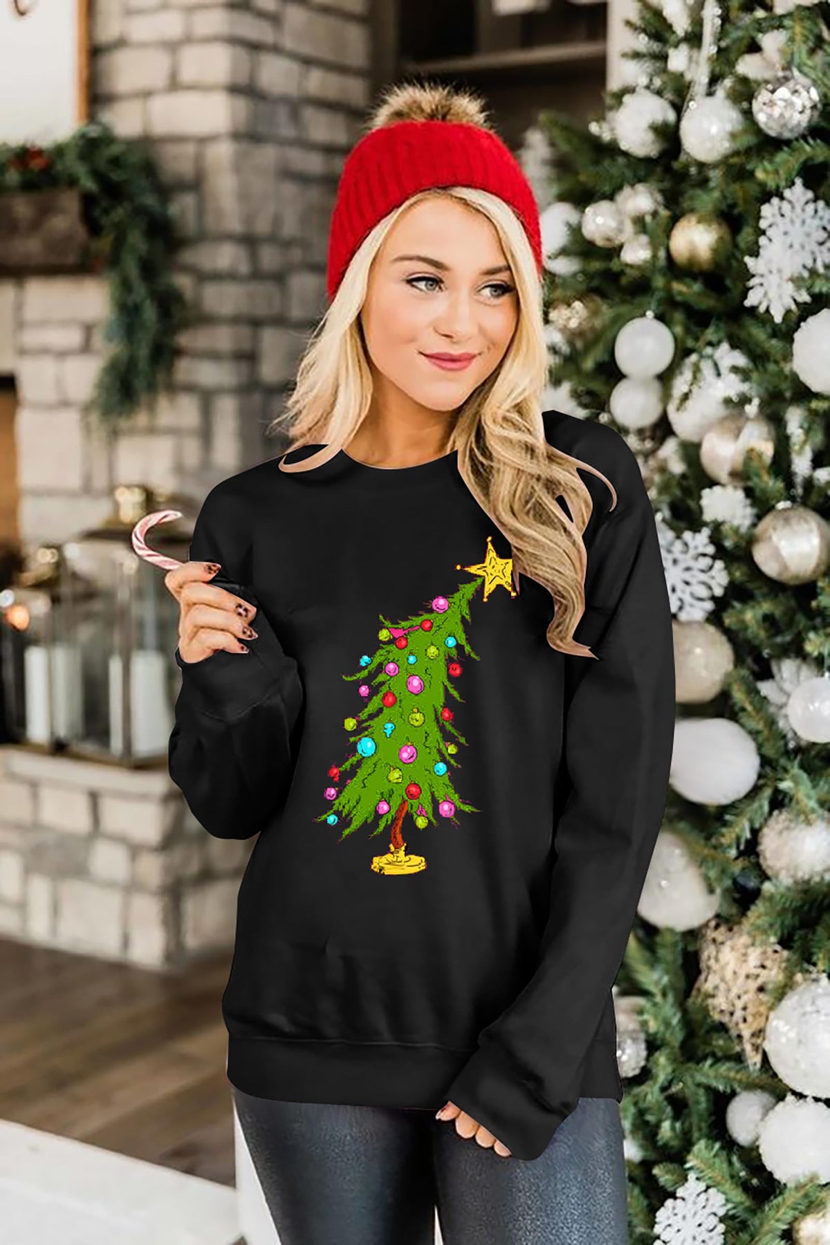 Christmas Sweatshirts for Women Cute Christmas Tree Graphic Long Sleeve Shirt Xmas Holiday Party Pullover Blouse