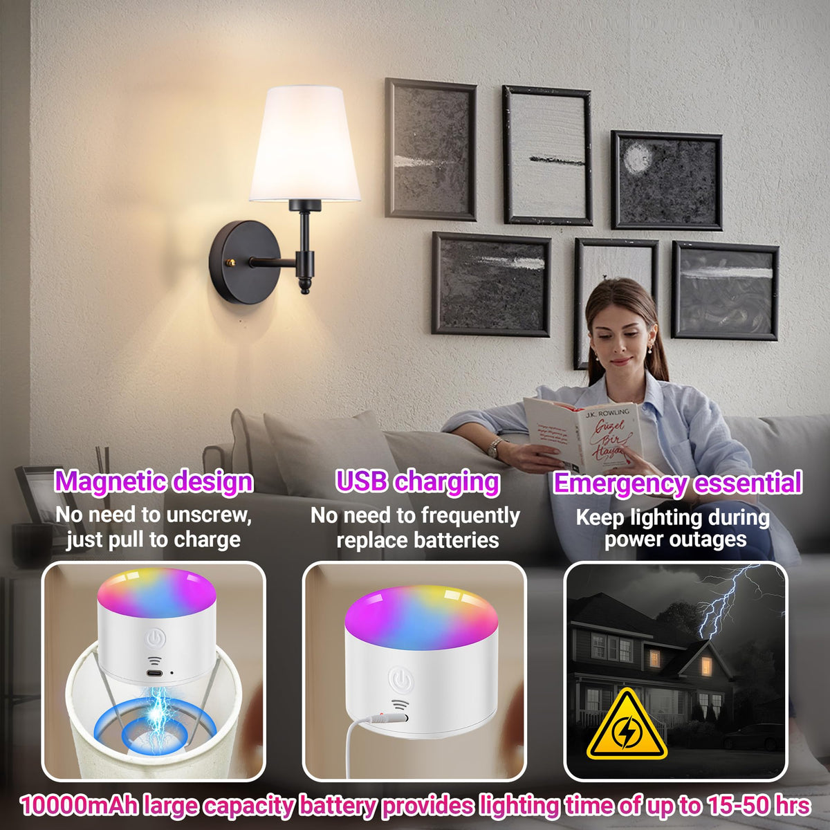 Yhcdlamp Battery Operated Wall Sconce Light with Remote Control, Dimmable Wall Sconce Set of 2