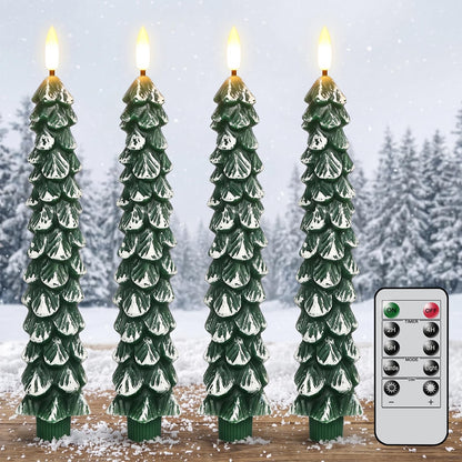 Green Christmas Tree Flameless Taper Candles Battery Operated Remote Timer