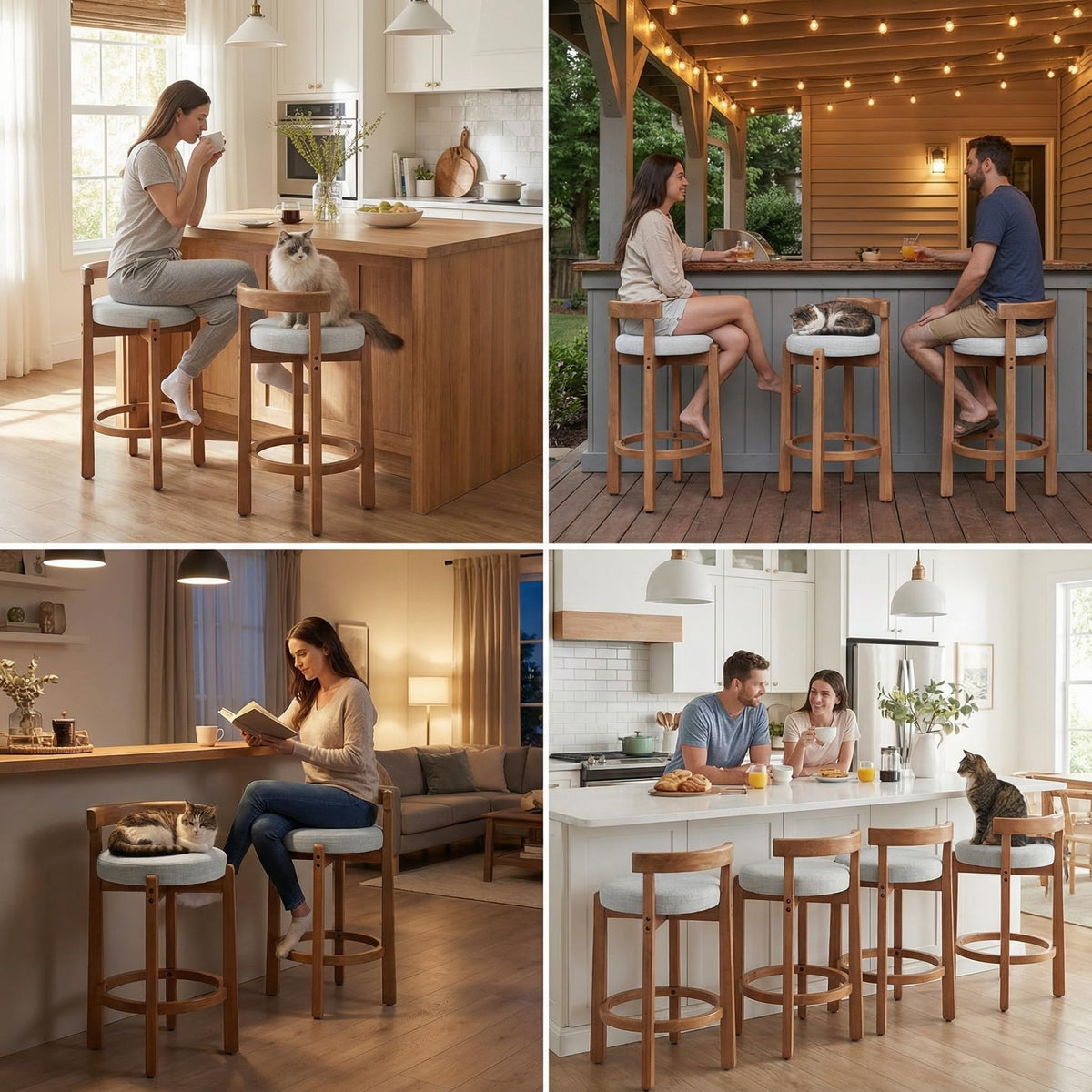 Lukealon Mid Century Linen Counter Stools Set of 4