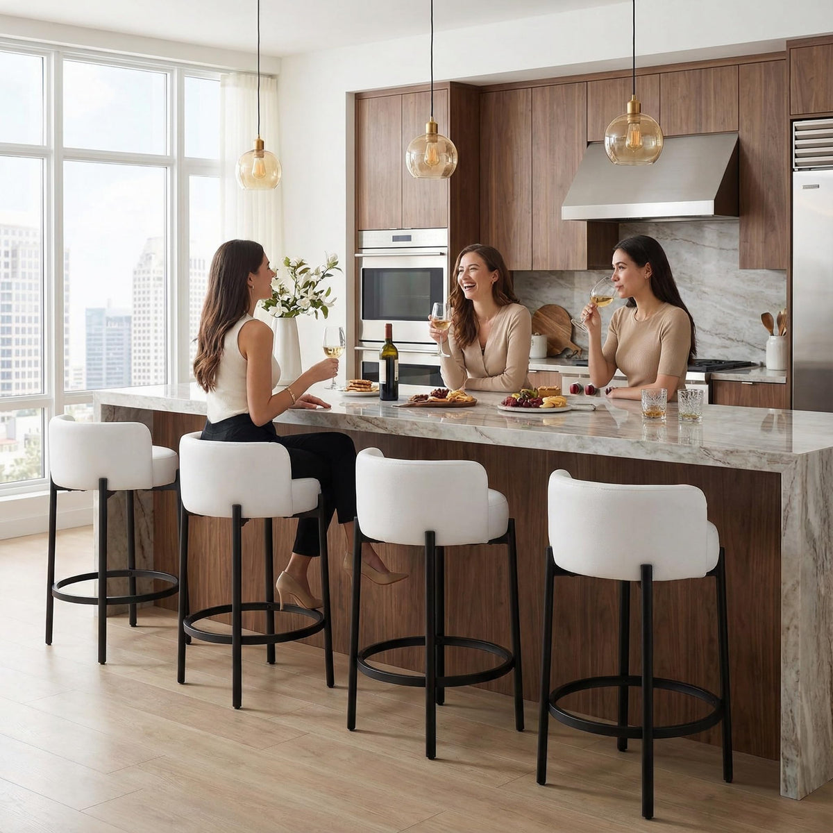 Lukealon Mid Century Linen Counter Stools Set of 4