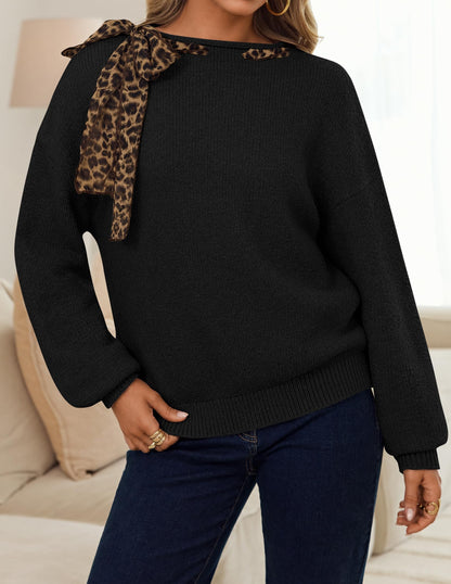 ZESICA Women's Fall Winter Cute Bow Tie Oversized Sweaters