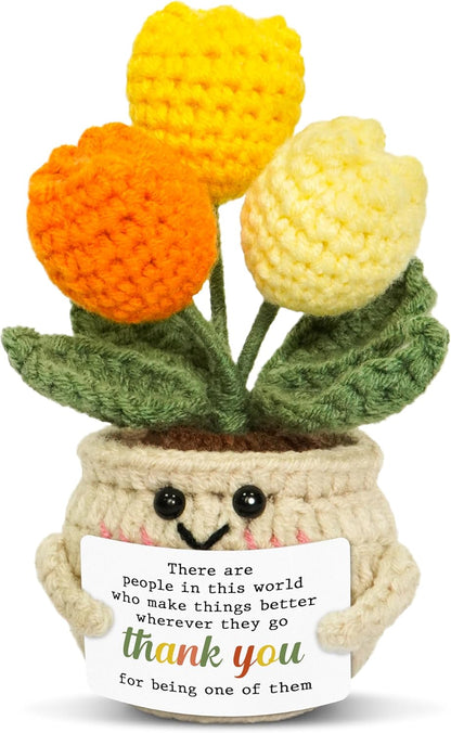 OASSIE Thank You Gifts for Women - Thank You Bundle, Emotional Support Crochet Tulip & 4"x4" Ceramic Jewelry Dish Tray - Teachers Day Birthday Retirement Nurse Appreciation Gifts for Women