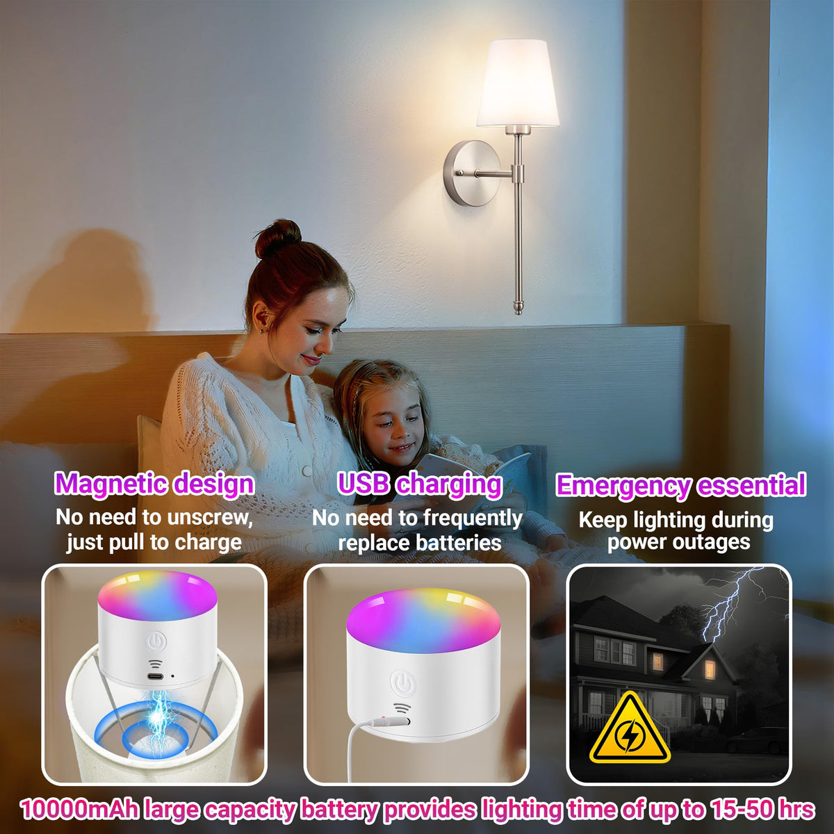 Yhcdlamp Battery Operated Wall Sconce Light with Remote Control, Dimmable Wall Sconce Set of 2