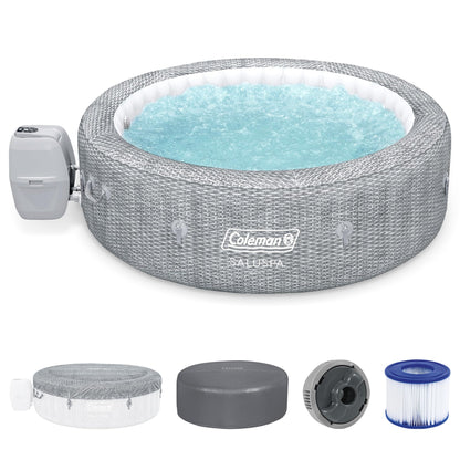 Coleman Sicily 5 to 7 Person Inflatable Hot Tub, Round Portable Outdoor Spa with 180 Airjets and Energysense Cover, Grey, 85" X 28"