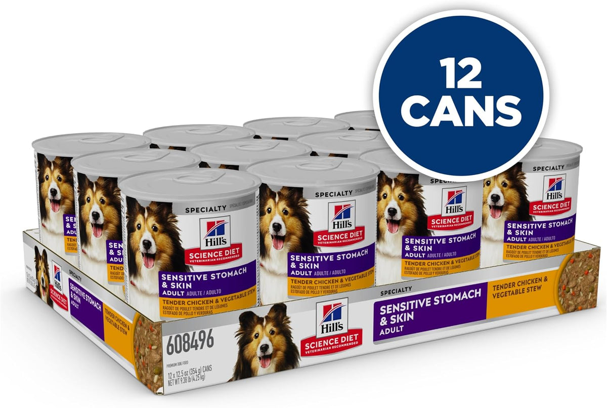 Hill's Science Diet Adult Sensitive Stomach & Skin Wet Dog Food, Turkey & Rice, 12.5 Oz. Cans, 12-Pack