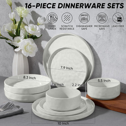 E-far Stoneware Dinnerware Set, 16-Piece Plates and Bowls Sets for 4