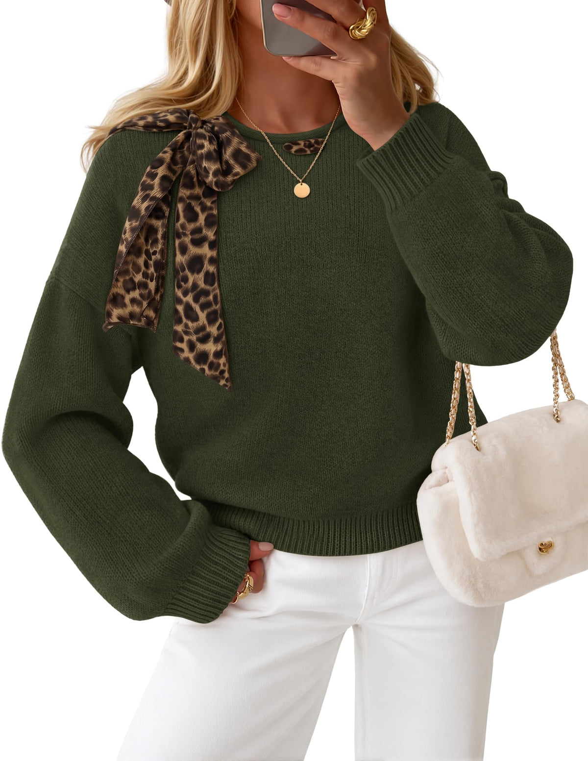 ZESICA Women's Fall Winter Cute Bow Tie Oversized Sweaters