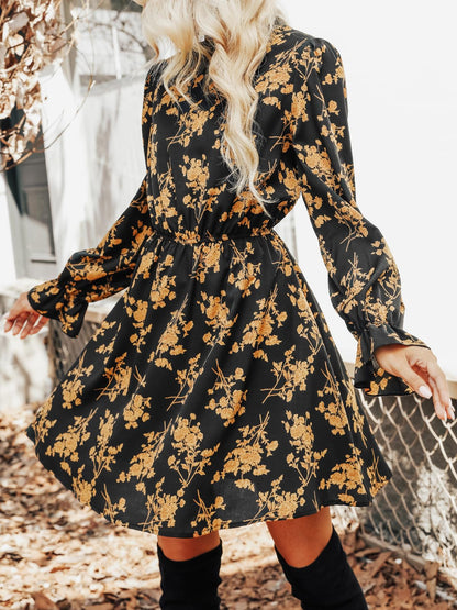 CUPSHE Women Mock Neck Floral Smocked Waist Mini Dress