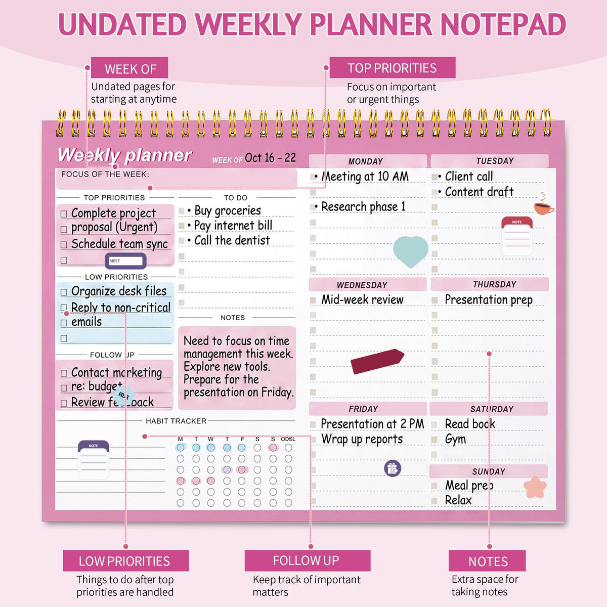 Thboxes Weekly Desk Planner, 8.5x11 In To Do List Notepad, 52 Sheets