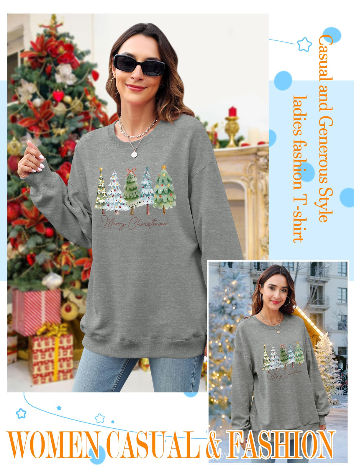 Christmas Shirts For Women Merry Christmas Graphic Crewneck Sweatshirt Tops