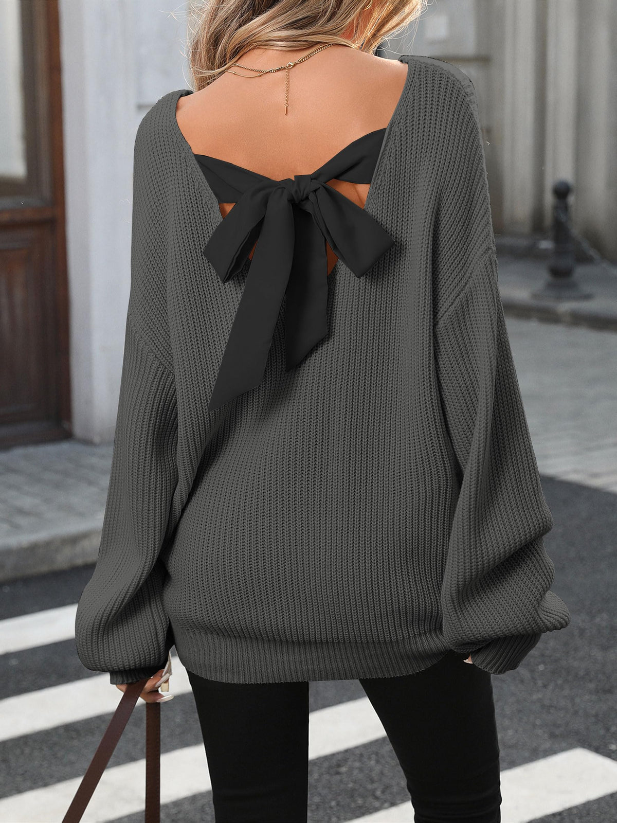 ZAFUL Women's Bow Chunky Knit Sweater