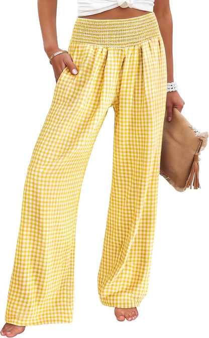 ANRABESS Womens Striped Gingham Wide Leg Palazzo Pants with Pockets