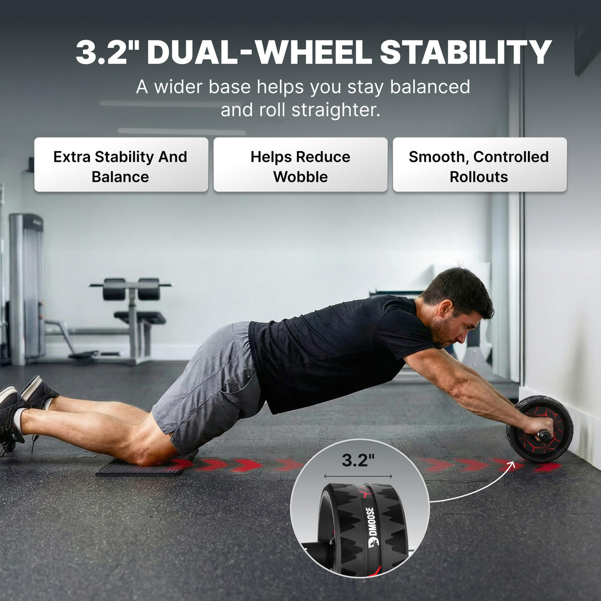 Dmoose Fitness Ab Roller Wheel with Elbow Support & 2 Knee Pads