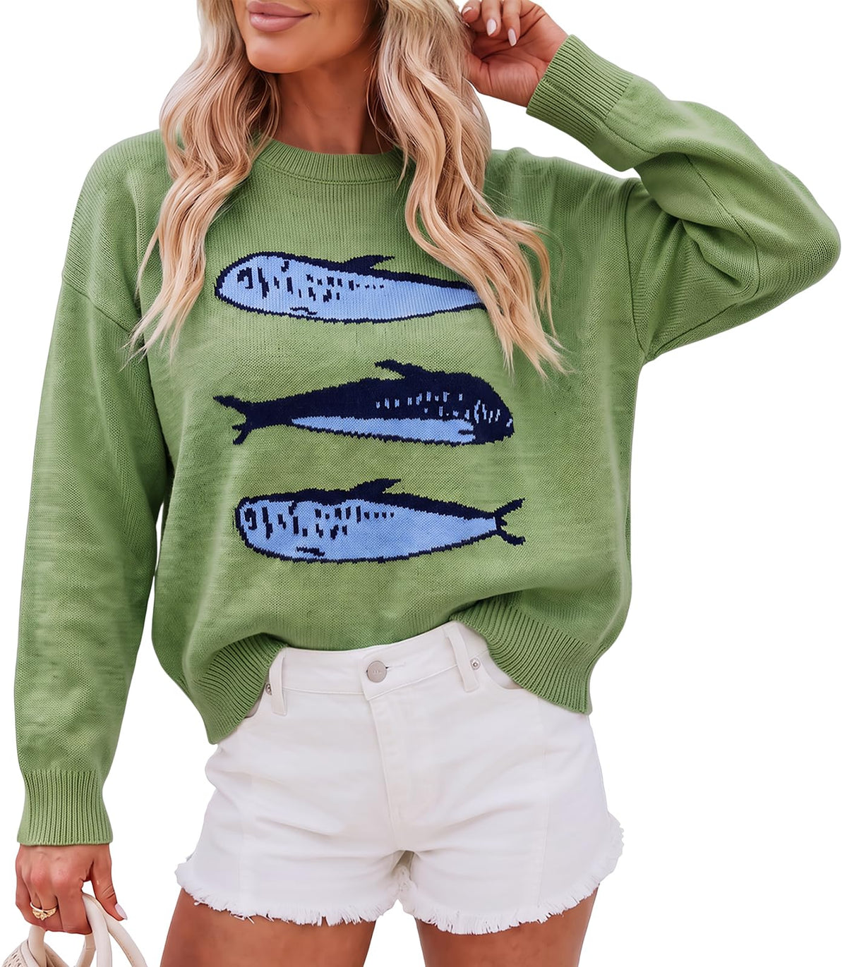 Cicy Bell Womens Graphic Sweaters Lightweight Knit Crewneck Pullover