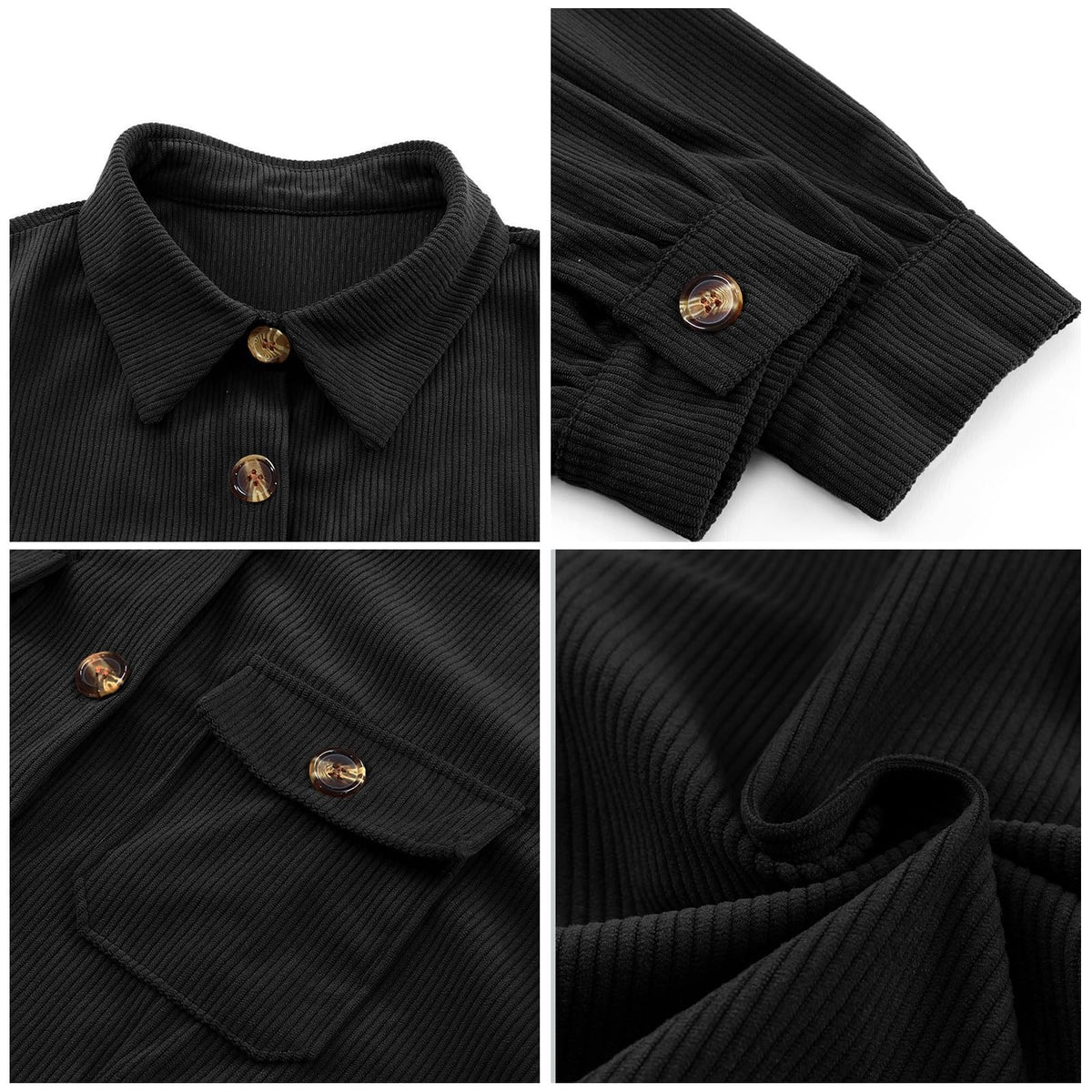 Women's Corduroy Long Sleeve Button Work Tunic Short Dresses