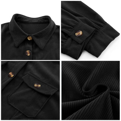 Women's Corduroy Long Sleeve Button Work Tunic Short Dresses