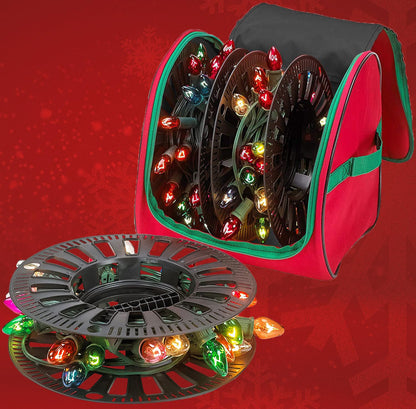 Holdn’ Storage Premium Christmas Light Storage Bag – Heavy Duty Tear Proof 600D/Inside PVC Material with Reinforced Handles - 3 Reels Stores Up to 375 Ft of Mini Tree Lights & Extension Cords Red