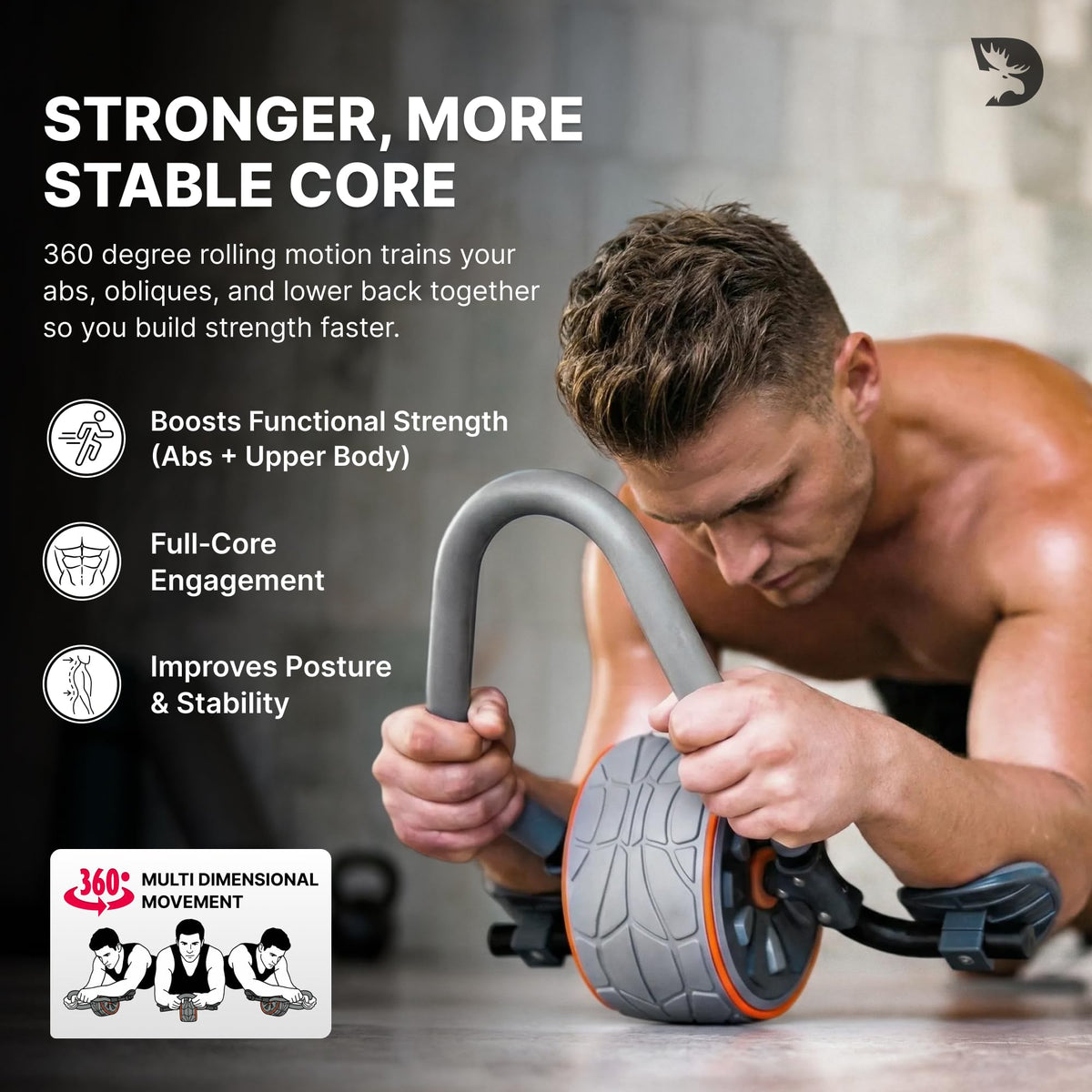 Dmoose Fitness Ab Roller Wheel with Elbow Support & 2 Knee Pads