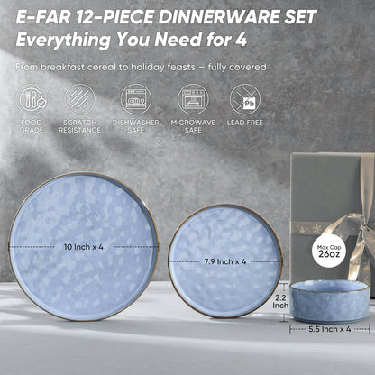 E-far Stoneware Dinnerware Set, 16-Piece Plates and Bowls Sets for 4