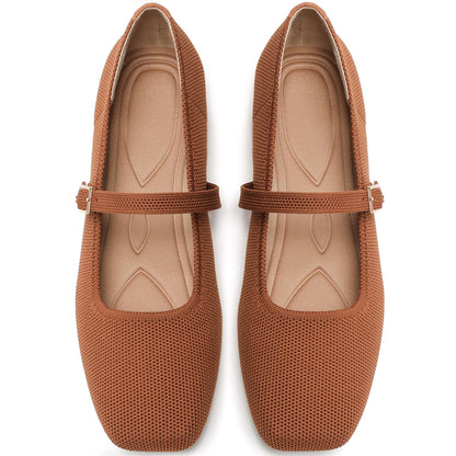 Women's Mesh Mary Jane Flats, Soft Square Toe Ballet Shoes for Work